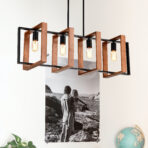 4-Light Kitchen Island Lights Pendant Light Farmhouse Dining Room Light Fixture, Rustic Wood And Black Metal Rectangular Chandelier, Hanging Lighting For Living Room,Conference Room, Home Office - wooden craft