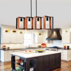 4-Light Kitchen Island Lights Pendant Light Farmhouse Dining Room Light Fixture, Rustic Wood And Black Metal Rectangular Chandelier, Hanging Lighting For Living Room,Conference Room, Home Office - wood furniture