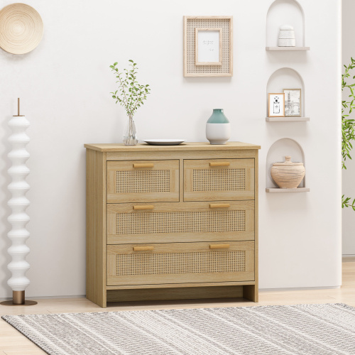4 Drawer Rattan Cabinet, Suitable For Bedroom, Living Room, Dining Room, Hallway, Easy To Assemble - home furniture