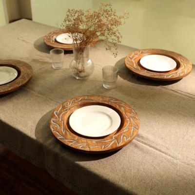 Handcrafted 13 Wood Charger Plate Wooden Dinning Placemat Artisan Wood Tableware - rustic wood