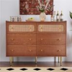 Rattan Sideboard Cabinet For Living Room, Chest Of Drawers With 6 Drawers, Walnut -40D X 120W X 90H Centimetres - furniture design