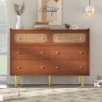Rattan Sideboard Cabinet For Living Room, Chest Of Drawers With 6 Drawers, Walnut -40D X 120W X 90H Centimetres - home furniture