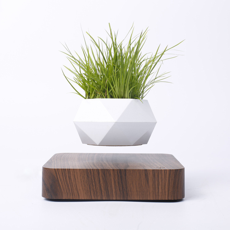KeyArts – Premium Wooden Furniture & Home Decor Magnetic Levitation Polygonal Wood Grain Potted Plant - furniture piece