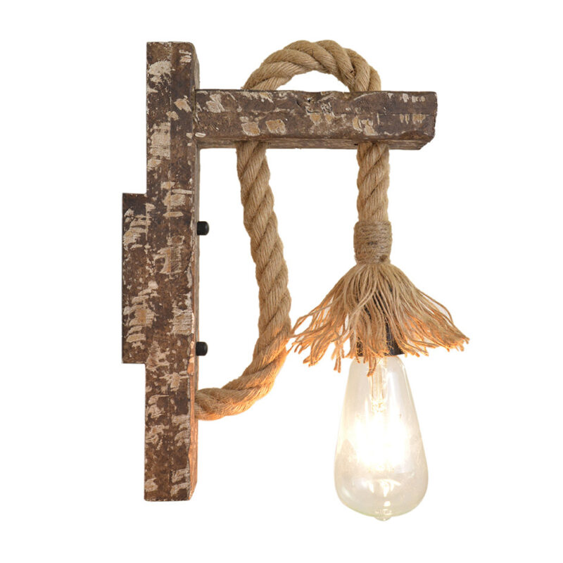 Industrial Wood Iron Hemp Rope Wall Lamp Creative Personality Lift Pulley Wall Lights - furniture piece