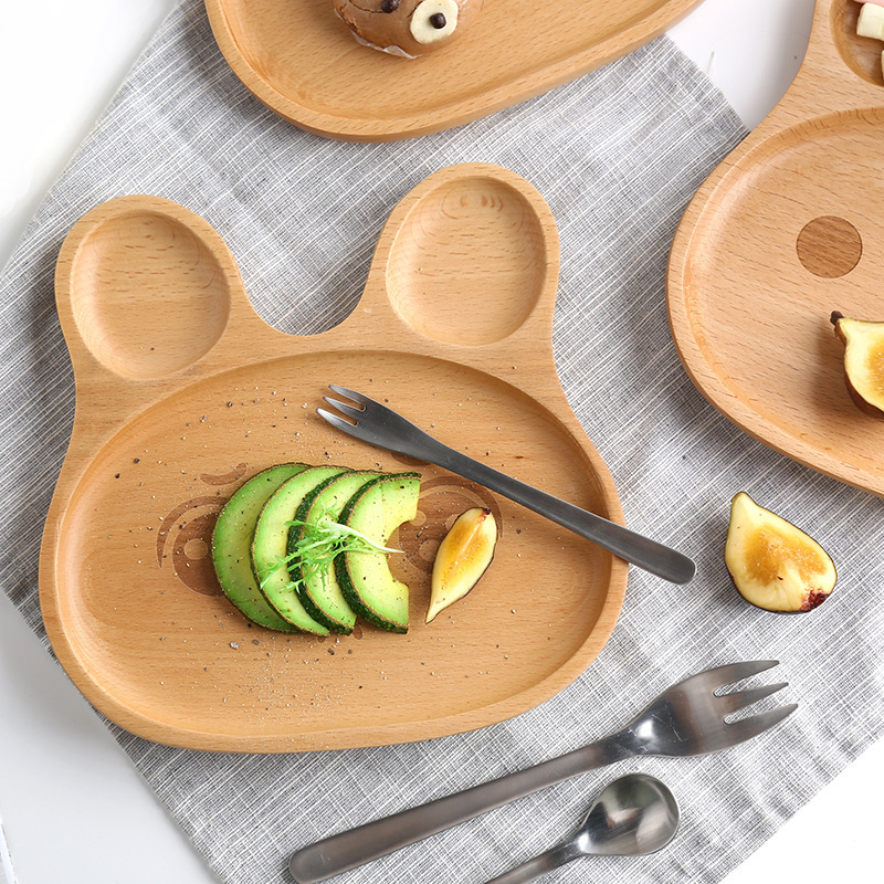 Wooden Plate Creative Tableware Beech Cartoon Rabbit Wooden Meal Plate - living room furniture