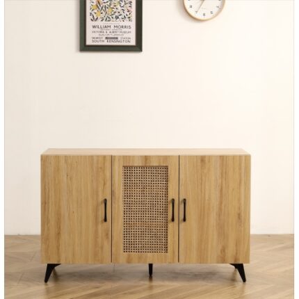 Natural Rattan Mesh Three-door Cabinet - Large Storage Space, Kitchen Storage Cabinets - wooden decor