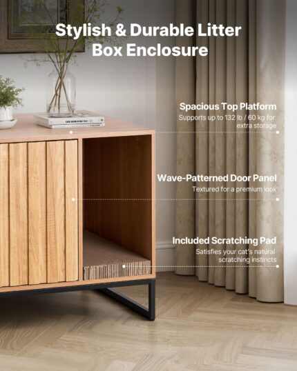 Cat Litter Box Enclosure Furniture, 31.5 In Hidden Litter Box Cabinet With Scratch Pad & Storage, Waterproof Cat Washroom End Table Cat House, Fit Most Of Litterbox, For Bedroom Living Room - rustic wood