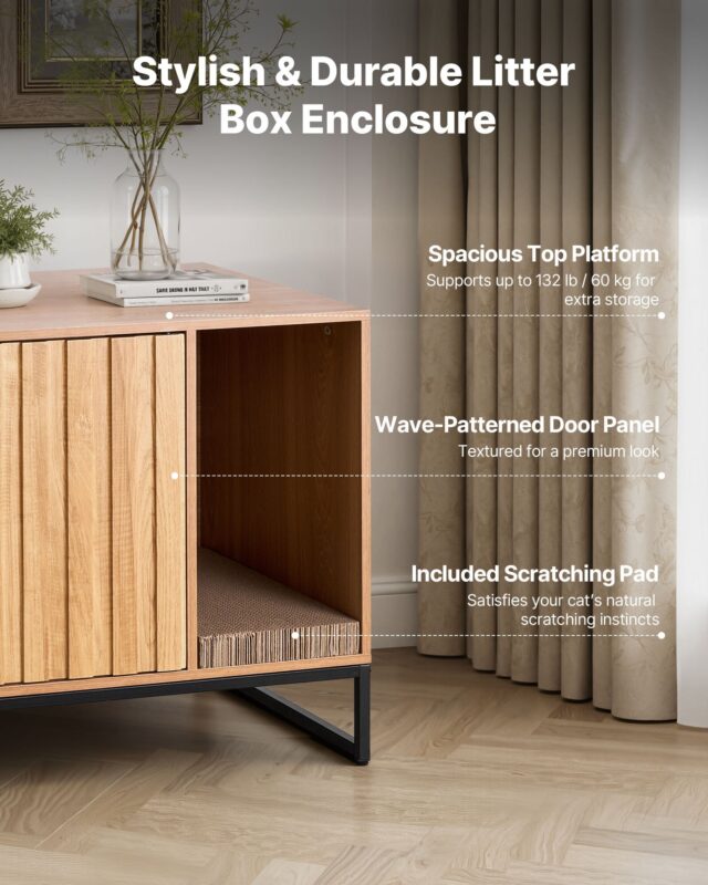 Cat Litter Box Enclosure Furniture, 31.5 In Hidden Litter Box Cabinet With Scratch Pad & Storage, Waterproof Cat Washroom End Table Cat House, Fit Most Of Litterbox, For Bedroom Living Room - rustic wood