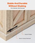 Farmhouse End Table, Rectangle PE Rattan Woven Wood Coffee Table, 24-Inch Modern Boho Style Storage Coffee Table With Retro Metal Hinges, For Living Room, Bedroom & Small Spaces - natural wood