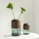 Log Solid Wood Transparent Glass Vase - rustic wood