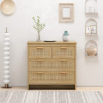 4 Drawer Rattan Cabinet, Suitable For Bedroom, Living Room, Dining Room, Hallway, Easy To Assemble - handcrafted wood