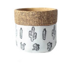 Vintage Geometric Pattern Woven Basket Indoor Planter - rustic wood