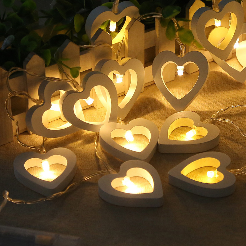 Wooden love lantern string - natural wood