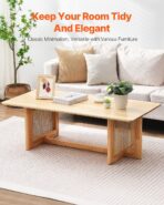 Rattan Coffee Table, Rectangle Rattan Woven Wood Coffee Table With Rubber Wood Top, 47-Inch Modern Boho Storage Coffee Table With Natural Wood Legs, For Living Room, Bedroom & Small Spaces - decorative item