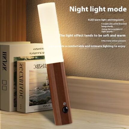 LED Wood Grain Magnetic Wall Lamp Motion Sensor USB Night Light Cabinet Closet Light Staircase Bedroom Table Bedside Lighting - natural wood