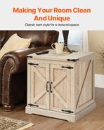 Farmhouse End Table, Rectangle PE Rattan Woven Wood Coffee Table, 24-Inch Modern Boho Style Storage Coffee Table With Retro Metal Hinges, For Living Room, Bedroom & Small Spaces - interior decor