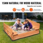 Wooden Sandbox, 52.4 X 47.2 X 16.9 In Sand Box, Sand Pit With Foldable Bench Seats And Bottom Liner, Natural Wood Kids Sandbox For Outdoor Backyard, Beach, Park, Gift For Boys Girls Ages 3-12 - handcrafted wood
