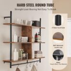 Industrial Pipe Shelf, 3 Tier 41.5x9.84in, Wall-Mount Floating Rustic Wood Shelves Bracket Display Bookshelf, Storage Rack Sundries Holder For Kitchen Bedroom Bathroom Living Room, Black - natural wood