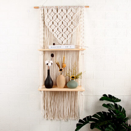 Bohemian 2-layer Wooden Shelf Tapestry Measures Woven Wood Shelf Wall Decoration For Home - furniture piece