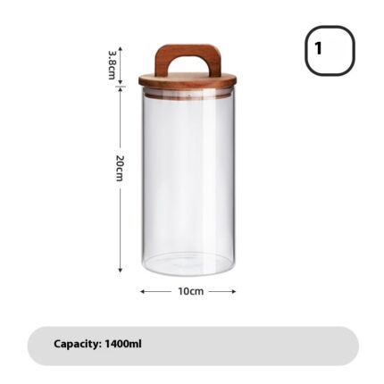 Japanese-style Kitchen Coarse Cereals Glass Sealed Storage Tank Large Capacity More Sizes Solid Wood Cover - home accessories