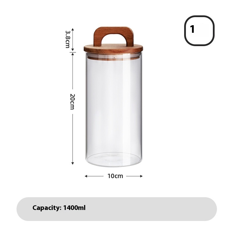 Japanese-style Kitchen Coarse Cereals Glass Sealed Storage Tank Large Capacity More Sizes Solid Wood Cover - home accessories