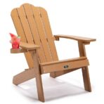 TALE Adirondack Chair Backyard Outdoor Furniture Painted Seating With Cup Holder All-Weather And Fade-Resistant Plastic Wood For Lawn Patio - natural wood