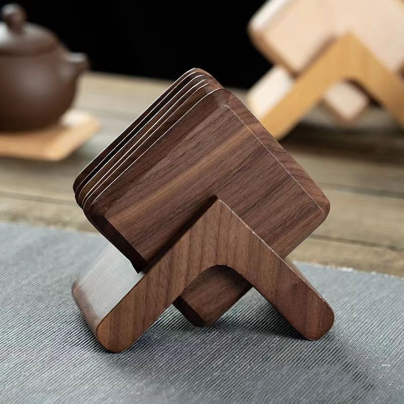 Black Walnut Solid Wood Square Tea Cup Heat Insulation Wood Pad Non-slip Coaster - home accessories