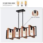 4-Light Kitchen Island Lights Pendant Light Farmhouse Dining Room Light Fixture, Rustic Wood And Black Metal Rectangular Chandelier, Hanging Lighting For Living Room,Conference Room, Home Office - home furniture