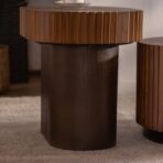 Handcraft Round Nesting Coffee Table Set Of 2, - Chic Wave Stripe Edge, Modern Stylish Wooden Circle Fluted Center Table For Living Room - dining furniture