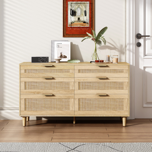 48182ee2-3c92-4c4b-ab73-ab29e142697e.jpg Rattan Dresser With Drawers, 6 Drawer Dresser For Bedroom, Clothes Storage Cabinet For Bedroom, Metal Handle&Wood Legs For Hallway, Living Room, Bedroom,Natural - quality furniture