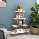 Solid Wood, Bamboo Wood, Oxford A- Shaped Ladder Display Bookshelf - bedroom furniture