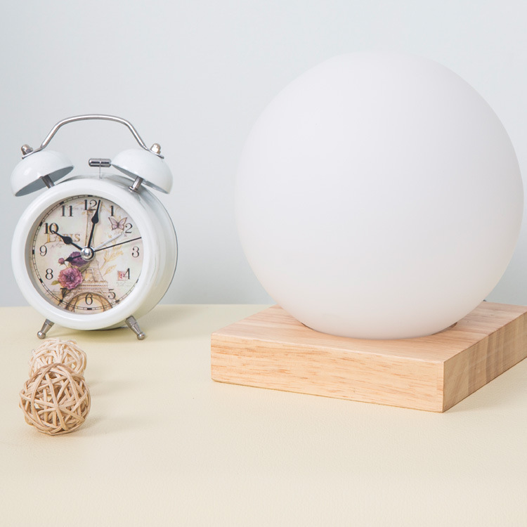 Milky White Glass Creative Dimming Ball Solid Wood Table Lamp - home accessories