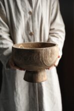 Gourmet Solid Wood High Foot Basin Handmade Fruit Wood Carbonization Plate - wooden craft