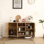 Natural Rattan Mesh Three-door Cabinet - Large Storage Space, Kitchen Storage Cabinets - wooden craft