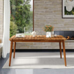 Acacia Wood Dining Table 6-Person Outdoor Table, Farmhouse Furniture For Patio, Garden, Backyard, Teak 180 LBS Weight Capacity 63L - home styling