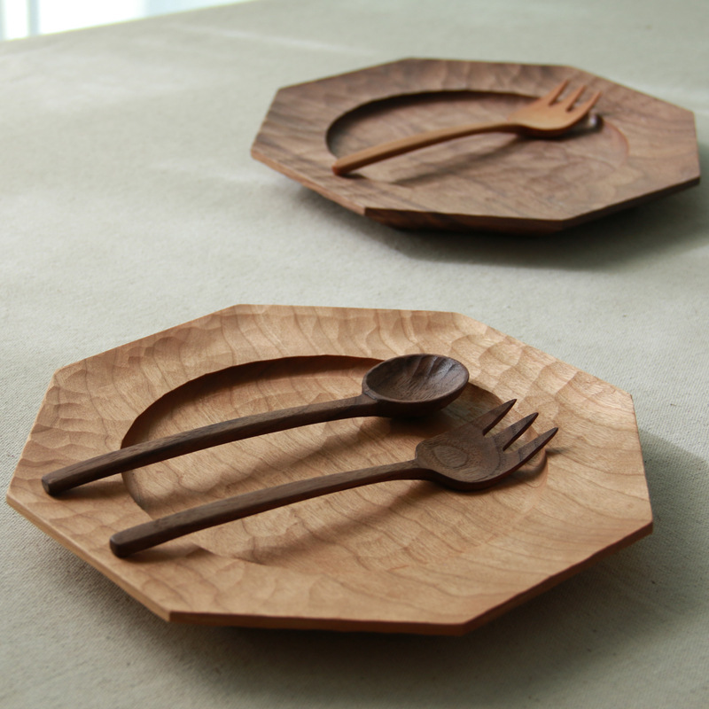 Cherry Wood Octagonal Hand-carved Western Pastry Tray - furniture design