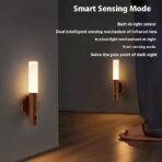 LED Wood Grain Magnetic Wall Lamp Motion Sensor USB Night Light Cabinet Closet Light Staircase Bedroom Table Bedside Lighting - home furniture