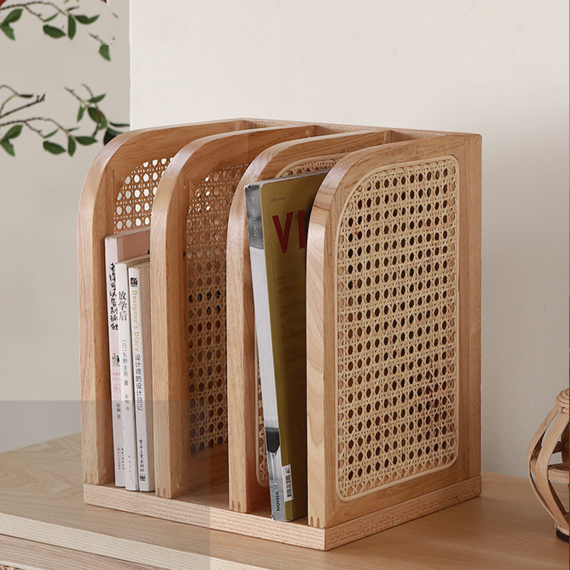 Nordic Rattan Modern Minimalist Solid Wood Bookshelf Desktop - living room furniture