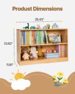 Montessori Bookshelf, 35.4 In Width Toy Storage Organizer, 2-Tier Kids Display Storage Cabinet, Daycare Furniture, Kids Bookshelf For Bedroom, Nursery, Living Room, Entryway, Preschool, Brown - wooden decor