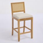 Full Solid Wood Rattan-Back Bar Stool, Matte Linen Cushion With High-Resilience Foam S-Springs, Ideal For Rustic Natural Style Kitchen Island, Low Bar In Dining Room Cafe,Set Of 2,Beige,SW1872BG - home furniture