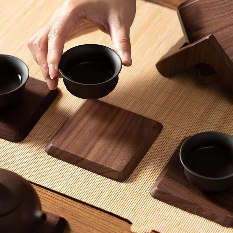 Black Walnut Solid Wood Square Tea Cup Heat Insulation Wood Pad Non-slip Coaster - decorative item