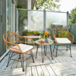 3 Pieces Rattan Furniture Set With Cushioned Chair Table - furniture piece