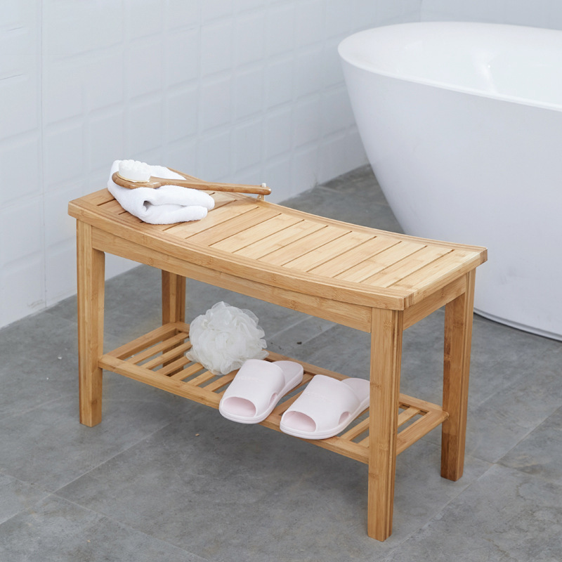 Bamboo Bathroom Stool Solid Wood Storage Rack Multi-functional Home Living Room - natural wood