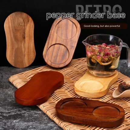 Solid Wood Pepper Mill Base Locust Manganese Rubber Wood Double Hole Tray - dining furniture