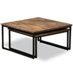 Nesting Table Coffee Table Set, 2-Piece, Recycled Solid Teak - wooden decor