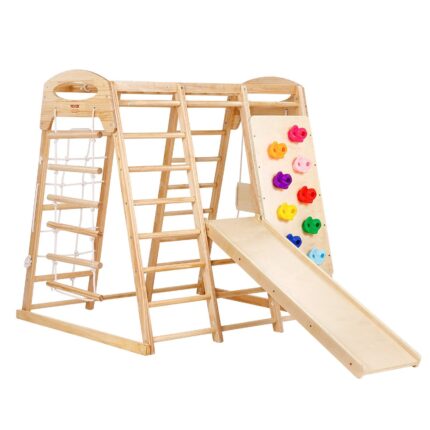 Indoor Jungle Gym, 7-in-1 Toddler Indoor Playground, 43 X 47.2 X 47 Inch, With Wood And Rope Ladder, Net Ladder, Swing, Monkey Bar, Slide, Climbing Wall, Wooden Indoor Climbing Toys For Kids - living room furniture