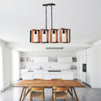 4-Light Kitchen Island Lights Pendant Light Farmhouse Dining Room Light Fixture, Rustic Wood And Black Metal Rectangular Chandelier, Hanging Lighting For Living Room,Conference Room, Home Office - decorative item