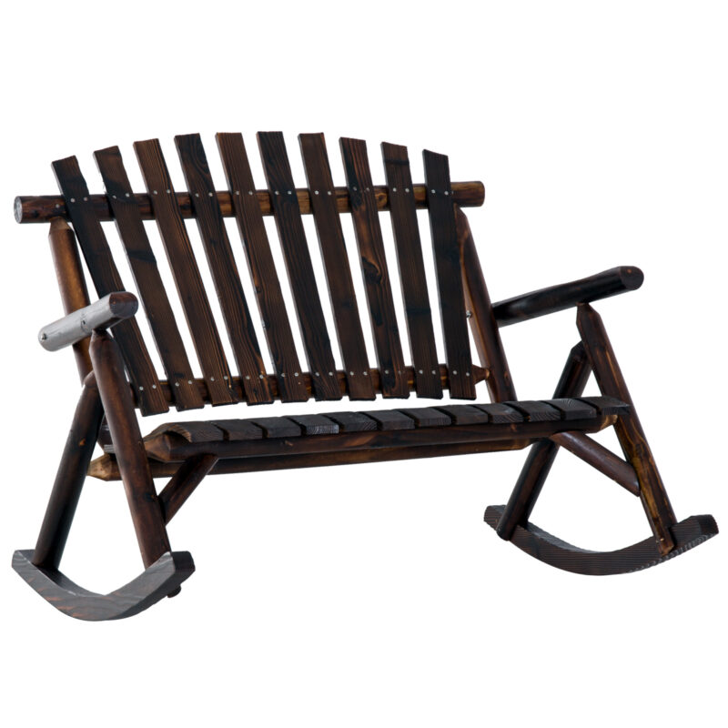 Classic Wooden High-Back Rocker, Carbonized For Garden Serenity & Relaxation, Durable Outdoor Furniture - wood furniture