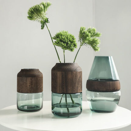 Log Solid Wood Transparent Glass Vase - wood furniture