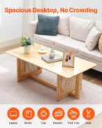 Rattan Coffee Table, Rectangle Rattan Woven Wood Coffee Table With Rubber Wood Top, 47-Inch Modern Boho Storage Coffee Table With Natural Wood Legs, For Living Room, Bedroom & Small Spaces - home accessories